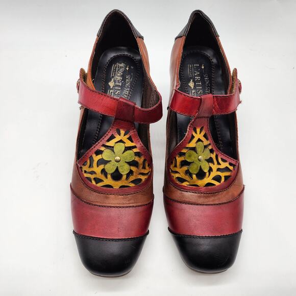 L'Artiste Spring Step Jardin Mary Jane Heels Square Toe Retro Red EU 40 US 9 - Picture 2 of 8
